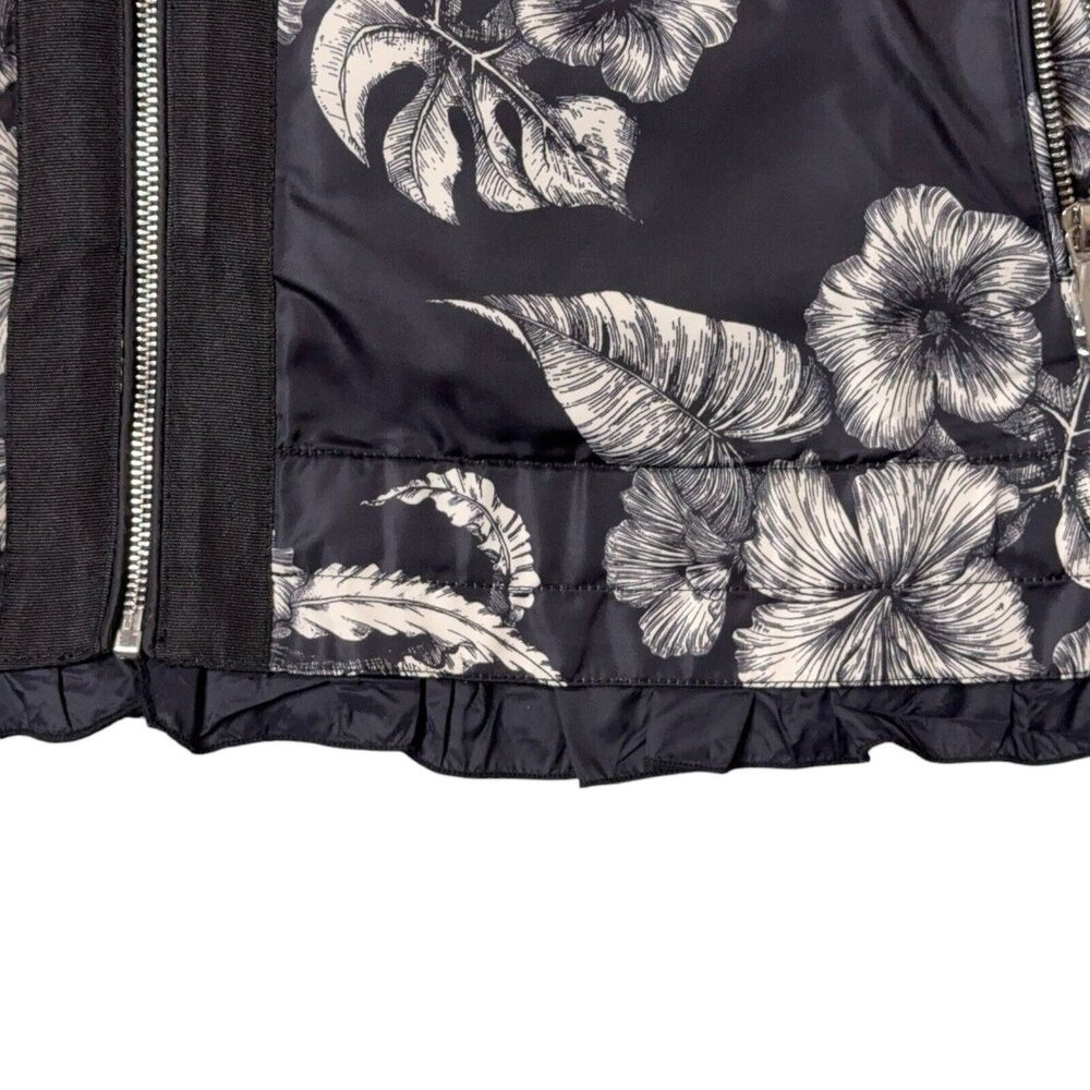 Dennis Basso Jacket Printed Floral Black White Water Resistant Hooded Ruffle Lg - Picture 7 of 16